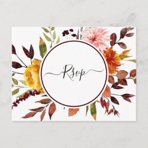Autumn Garden Marsala Watercolor Bröllop OSA Vykort