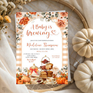 Autumn Gingham Pumpkin Baby Shower Tea Party Inbjudningar