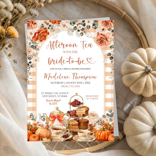 Autumn Gingham Pumpkin Tea Party Möhippa Inbjudningar (Skapare uppladdad)