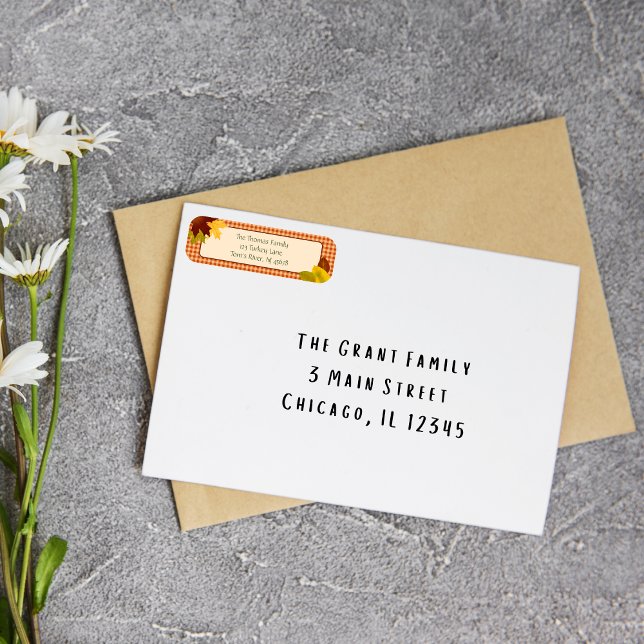 Autumn Gingham Rustic Address Label Returadress Etikett (Skapare uppladdad)