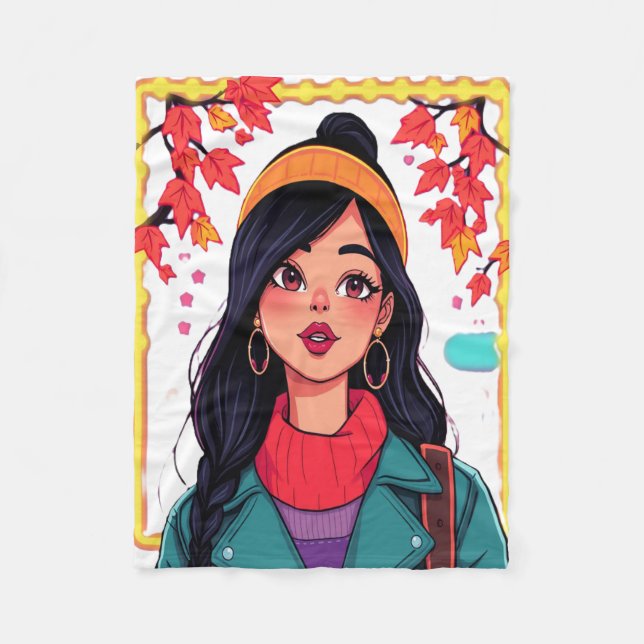 Autumn Girl Art Fleece Blanket – Cozy & Colorful H (Framsidan)