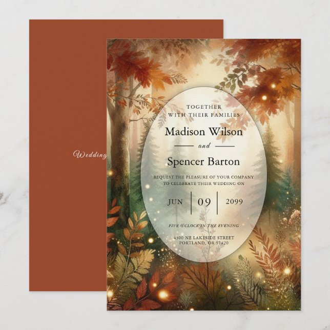 Autumn Glow in the Enchanted Forest Wedding Inbjudningar (Fram/baksida)