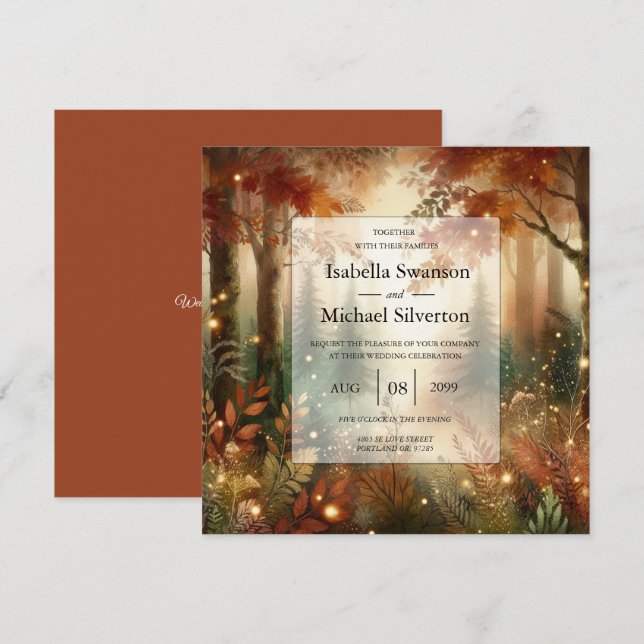 Autumn Glow in the Enchanted Forest Wedding Inbjudningar (Fram/baksida)