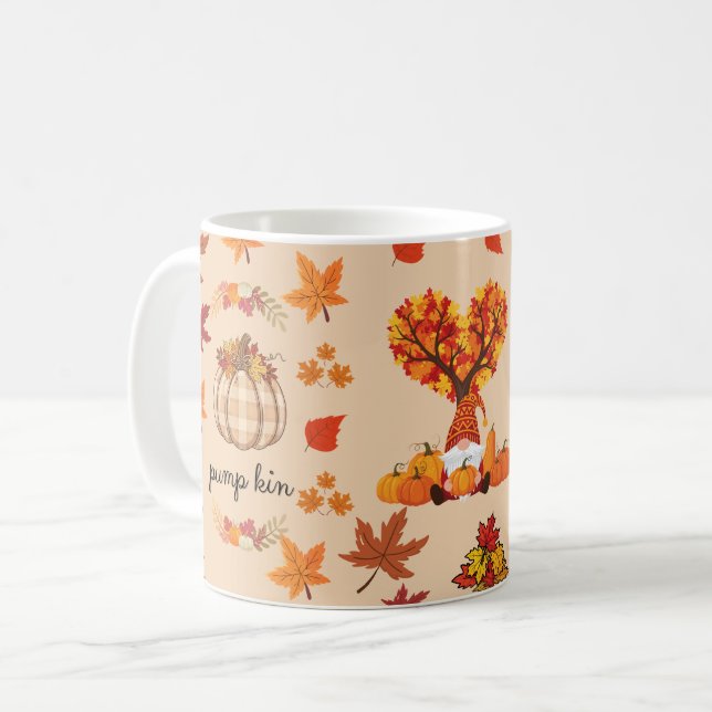 Autumn Gnome Pumpkin Fall Art Print Kaffemugg (Framsida vänster)