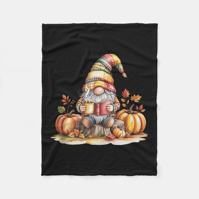 Autumn Gnome Reading Book With Pumpkins Fall Tank  Fleecefilt (Framsidan)
