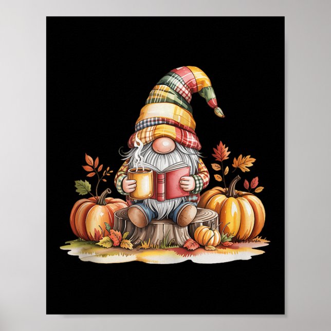 Autumn Gnome Reading Book With Pumpkins Fall Tank  Poster (Framsidan)