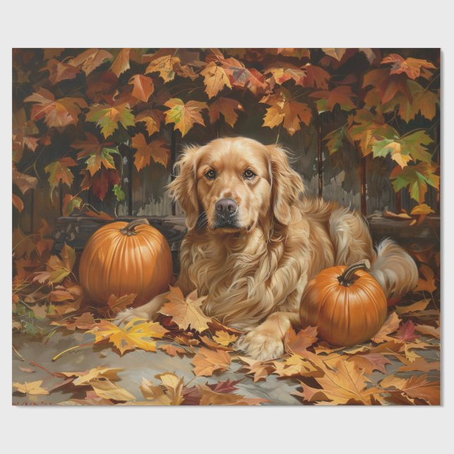 Autumn Golden Retriever Decoupage Presentpapper (Platt)
