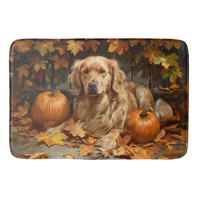 Autumn Golden Retriever Fall Pumpkins Badrumsmatta (Framsidan)