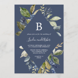 Autumn Greenery | Bröllop, tjockt Diamond Monogram Inbjudningar