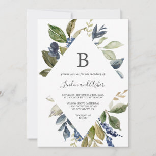 Autumn Greenery Diamond Monogram Bröllop Inbjudningar