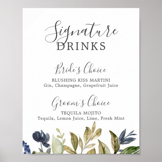 Autumn Greenery Namnteckning Drinks Sign Poster (Framsidan)
