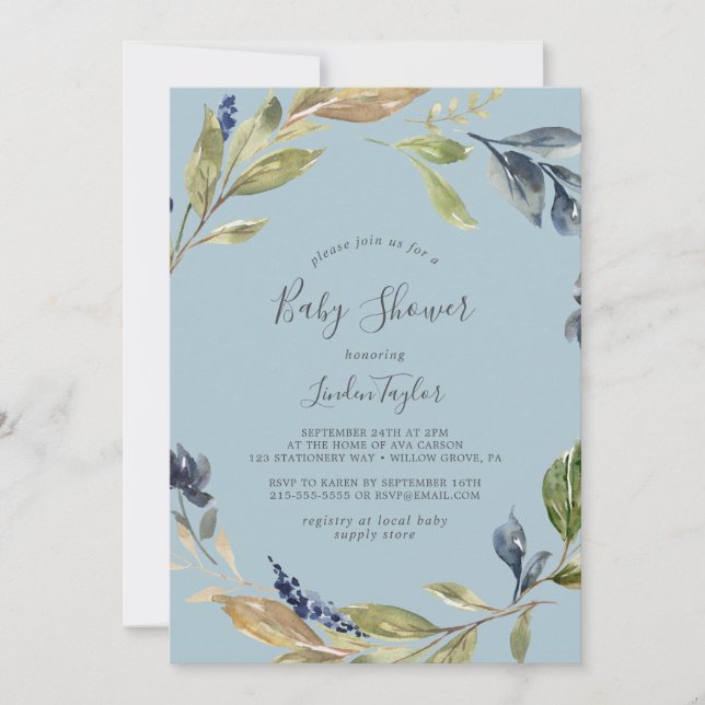 Autumn Greenery | Slate Baby Shower Inbjudningar (Framsida)