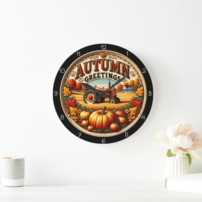 Autumn Greetings Tractor  Stor Klocka (Hem)