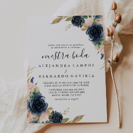 Autumn Guld Blue Rosa Flowers Nuestra Boda Inbjudningar