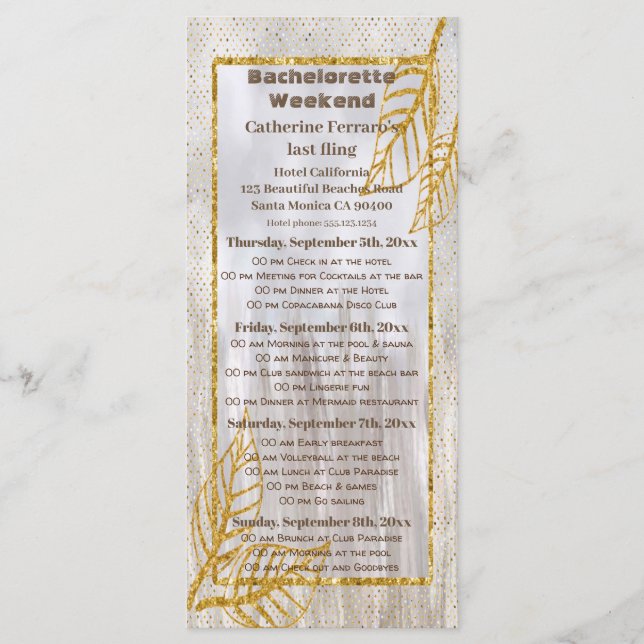 Autumn Guld Chestnut Lövs Bachelorette Helg Meny (Framsida)