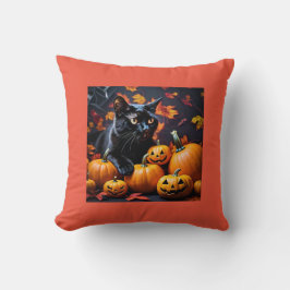 Autumn Halloween Black Cat & Pumpkins Dekorativ ku Kudde