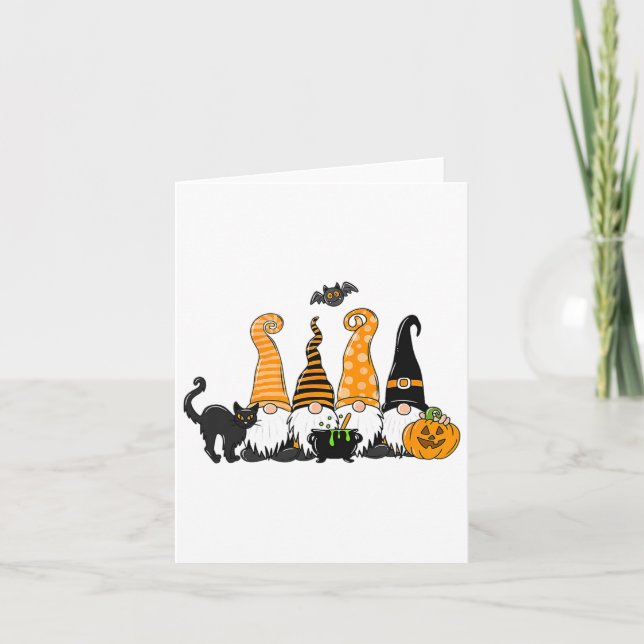 Autumn Halloween Gnomes Cute Autumn Pumpkin Fall H Kort (Framsida)