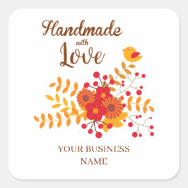Autumn Handmade With Love With Branches & Bird Fyrkantigt Klistermärke