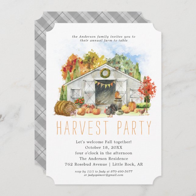 Autumn Harvest Barn Thanksgiving Dinner Party Inbjudningar (Fram/baksida)