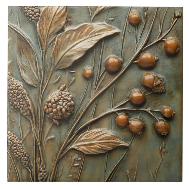 Autumn Harvest Botanical Berry Faux Relief Kakelplatta (Framsidan)