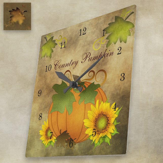 Autumn Harvest Country Pumpkin Clock Fyrkantig Klocka (Skapare uppladdad)