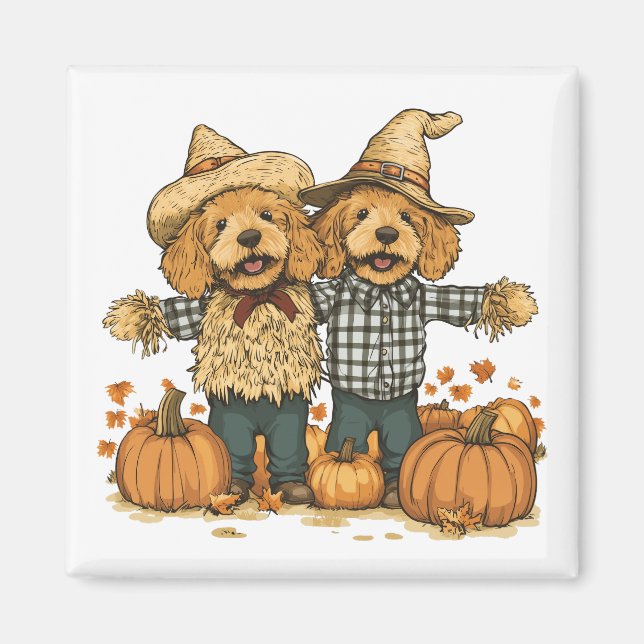 Autumn Harvest Goldendoodle Hundar Magnet (Framsidan)