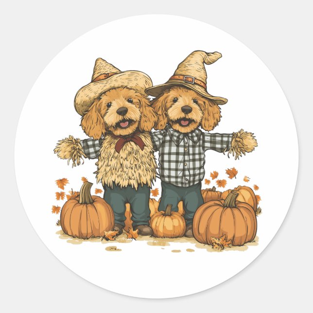 Autumn Harvest Goldendoodle Hundar Runt Klistermärke (Framsida)
