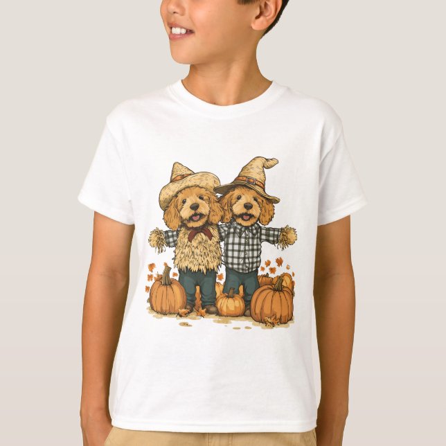 Autumn Harvest Goldendoodle Hundar T Shirt (Framsida)