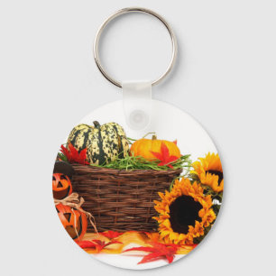 Autumn Harvest Halloween Pumpkins Fall Sunblommor Nyckelring