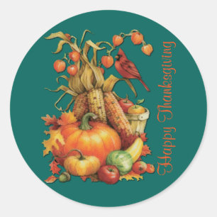 Autumn Harvest Happy thanksgiving Grönt Stickers Runt Klistermärke