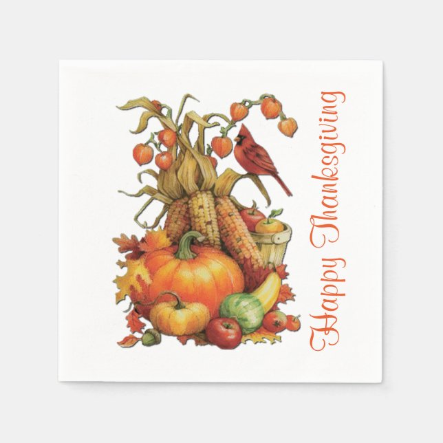 Autumn Harvest Happy thanksgiving Napkins Pappersservett (Framsidan)
