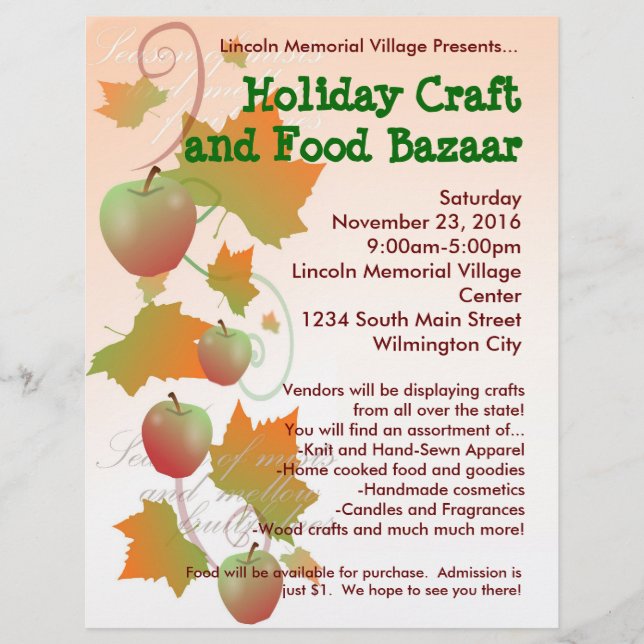 Autumn Harvest Helgdag Craft Bazaar Flyer (Framsidan)