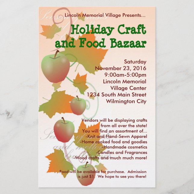 Autumn Harvest Helgdag Craft Bazaar Small Flyer (Framsidan)
