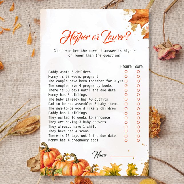 Autumn Harvest Higher or Lower Baby Shower Game (Skapare uppladdad)