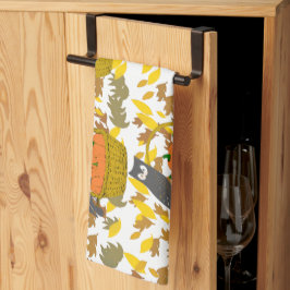 Autumn Harvest Owl & Pumpkin Kitchen Towel  Kökshandduk
