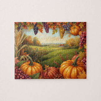 Autumn Harvest Pumpkin Grape Farm Landscape Pussel