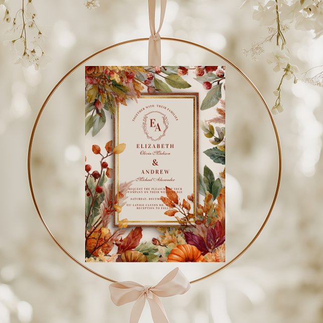 Autumn Harvest Pumpkin Löv Bröllop Inbjudningar (Skapare uppladdad)