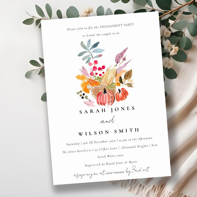 Autumn Harvest Pumpkin Watercolor Engagement Inbjudningar (Skapare uppladdad)