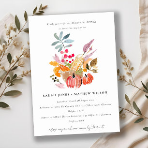 Autumn Harvest Pumpkin Watercolor Rehearsal Dinner Inbjudningar