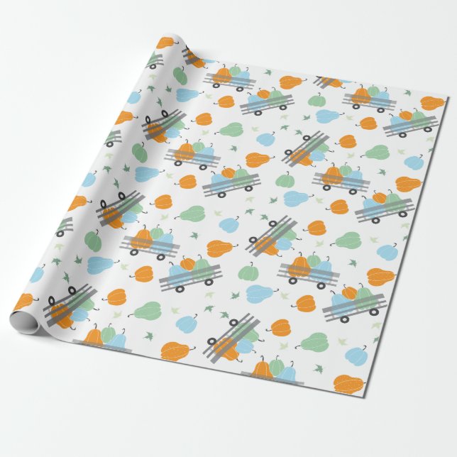 Autumn Harvest Pumpkins Wagon Mönster Presentpapper (Utrullad)