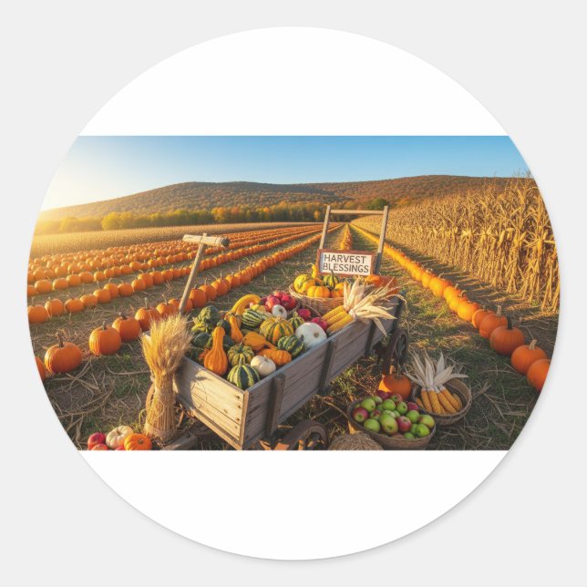 Autumn Harvest Scene Runt Klistermärke (Framsida)
