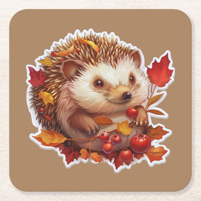 Autumn Hedgehog Äventyr Underlägg Papper Kvadrat (Framsidan)