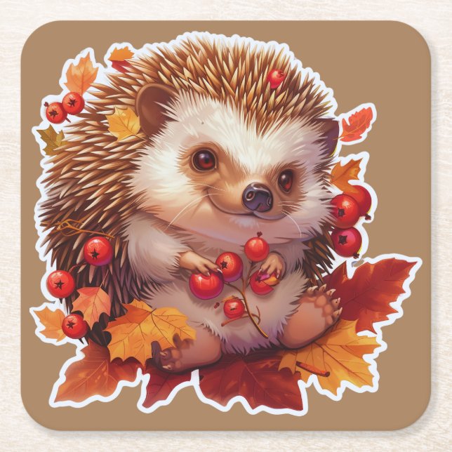 Autumn Hedgehog Äventyr Underlägg Papper Kvadrat (Framsidan)