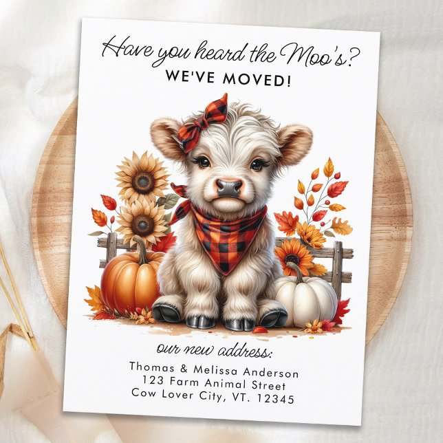 Autumn Highland Cow New Address We've Moved Moving Meddelande Vykort (Skapare uppladdad)