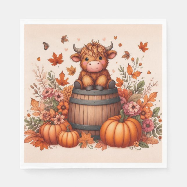 Autumn Highland Cow Paper Napkin Pappersservett (Framsidan)