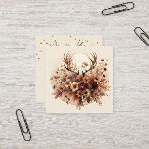 Autumn Hjort Antlers Blommigt Bouquet Fyrkantigt Visitkort
