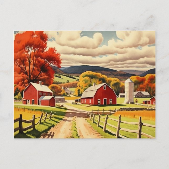 Autumn Homestead Illustration Vykort (Framsida)