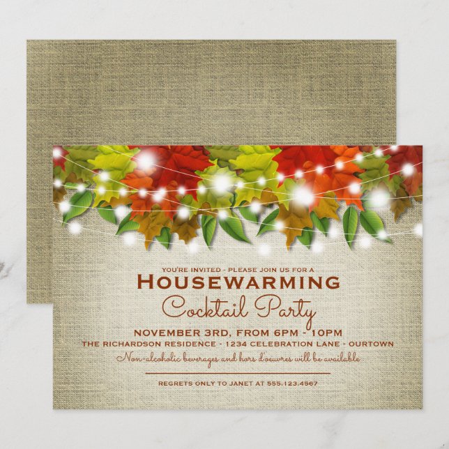 Autumn Houseuppvärmcocktail Party Inbjudningar (Fram/baksida)