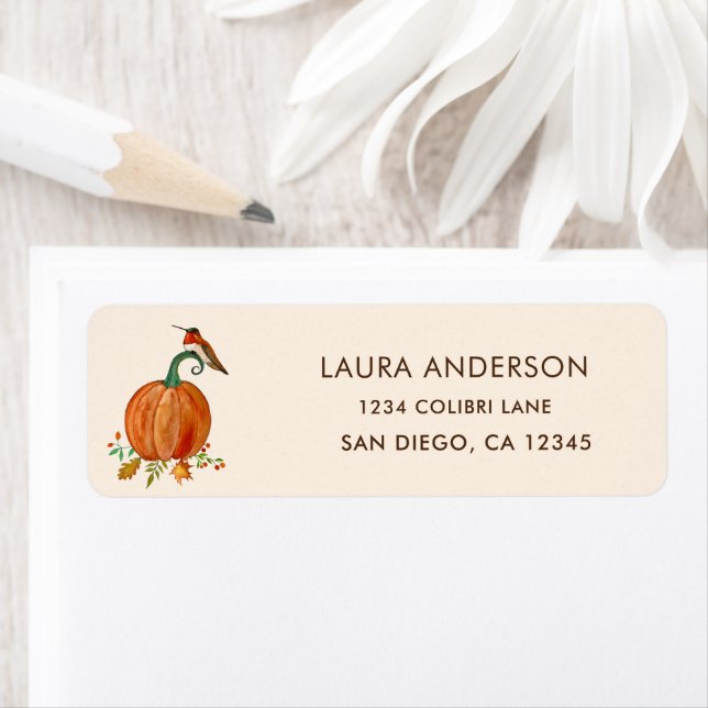 Autumn Hummingbird Pumpkin-etikett Returadress Etikett (Insitu)