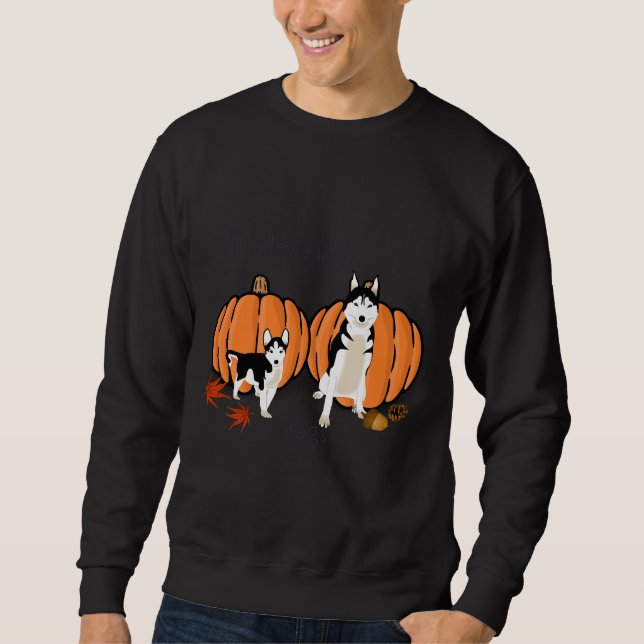 Autumn Husky Pumpkin Fall Fall Siberian husky Lång Ärmad Tröja (Framsida)